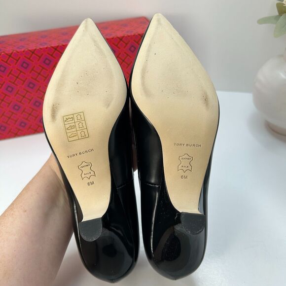 Tory Burch Leather Statement Heel Pumps Pointed Toe Black SN 141095 Women's 6M - Picture 9 of 10